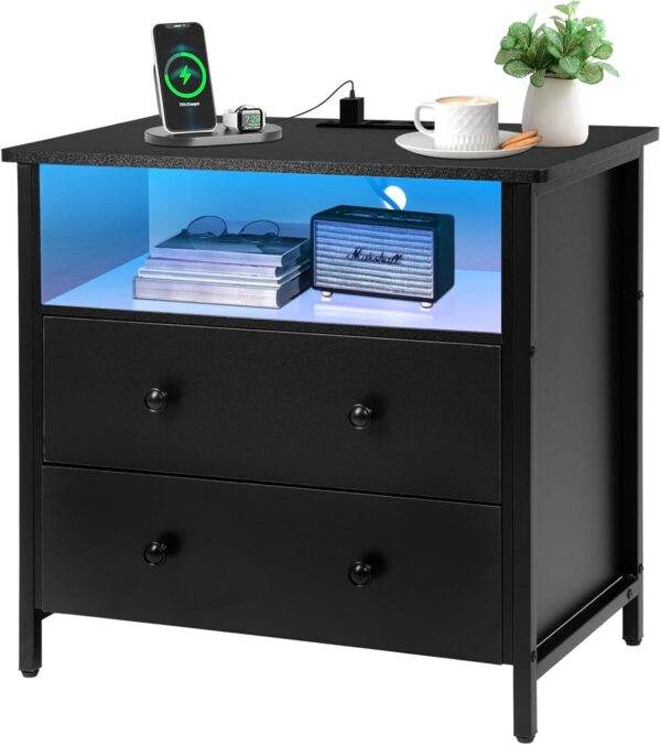 27-Inch Wide Night Stand – Spacious, Functional, and Stylish with LED Lighting and Charging Station - Image 2