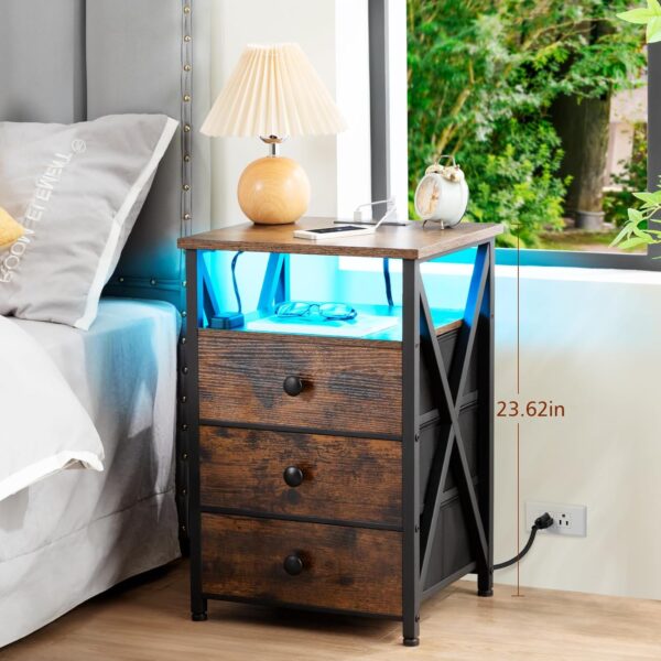 AMHANCIBLE Night Stand Set 2 – Functional and Stylish LED Nightstands with Charging Station - Image 3