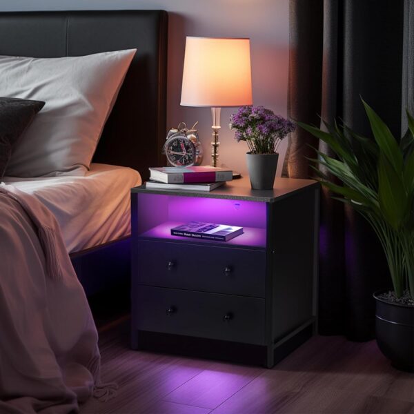 27-Inch Wide Night Stand – Spacious, Functional, and Stylish with LED Lighting and Charging Station - Image 4