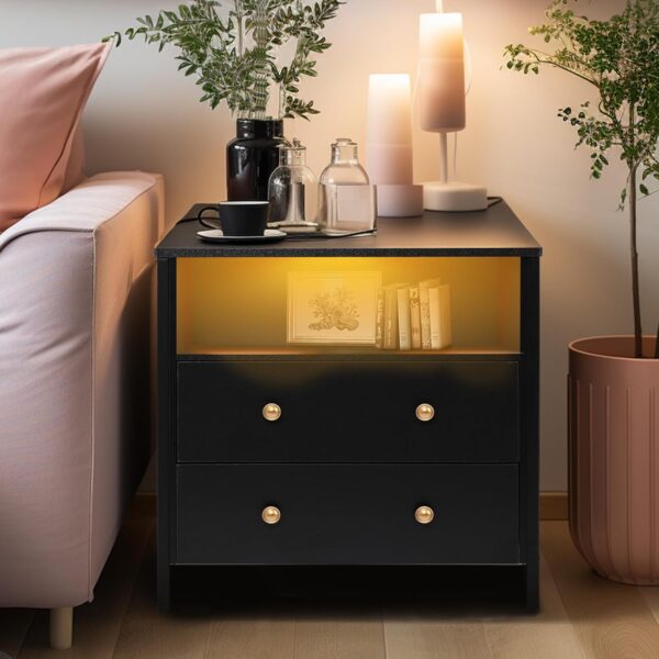 27-Inch Wide Night Stand – Spacious, Functional, and Stylish with LED Lighting and Charging Station - Image 7