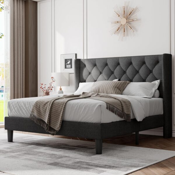 Feonase Full Size Bed Frame with Upholstered Wingback Headboard – Stylish Comfort and Durability - Image 8