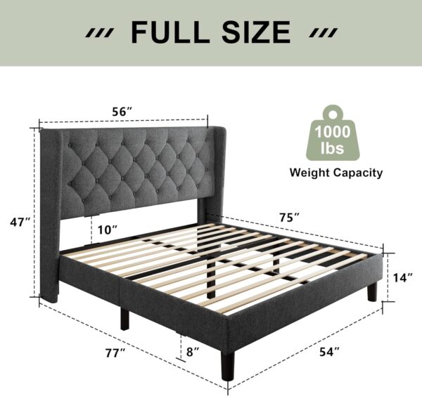 Feonase Full Size Bed Frame with Upholstered Wingback Headboard – Stylish Comfort and Durability - Image 4